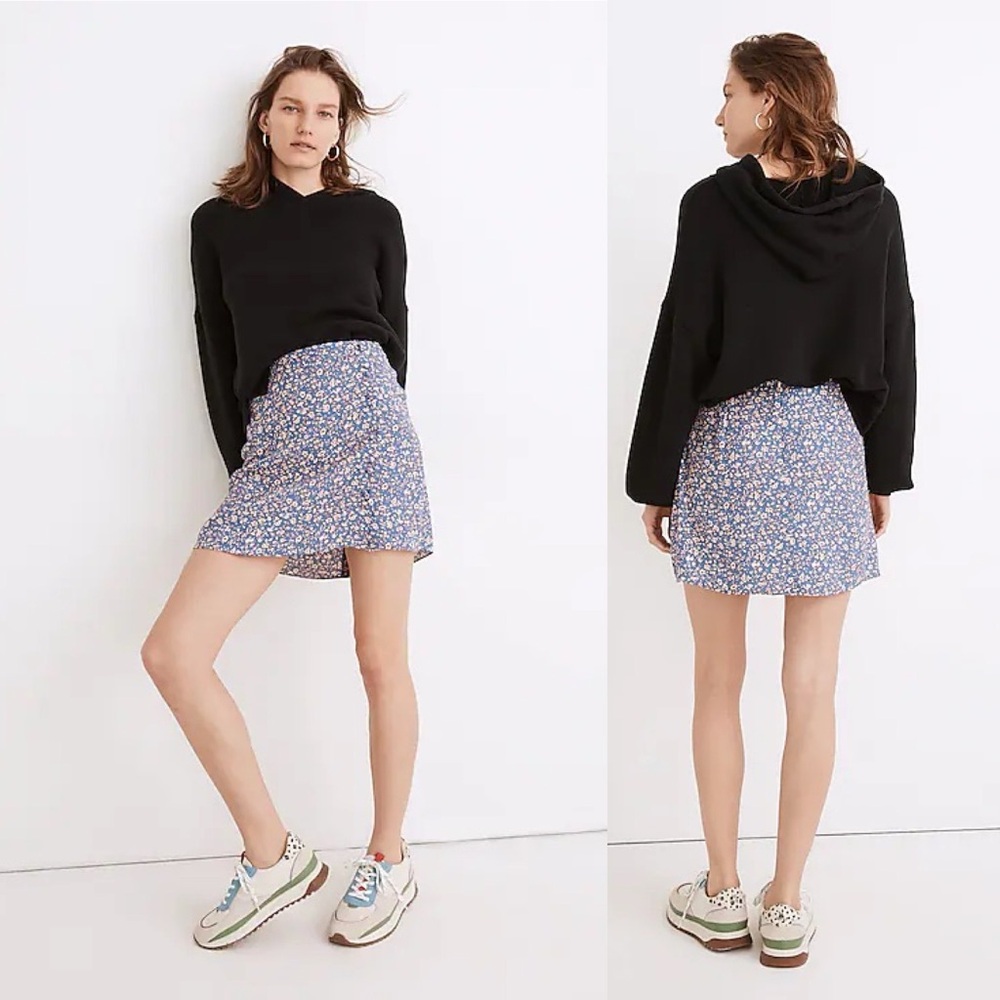 Madewell Porch Side-Button Mini Skirt - Summer Vines Hermitage Blue Size 10